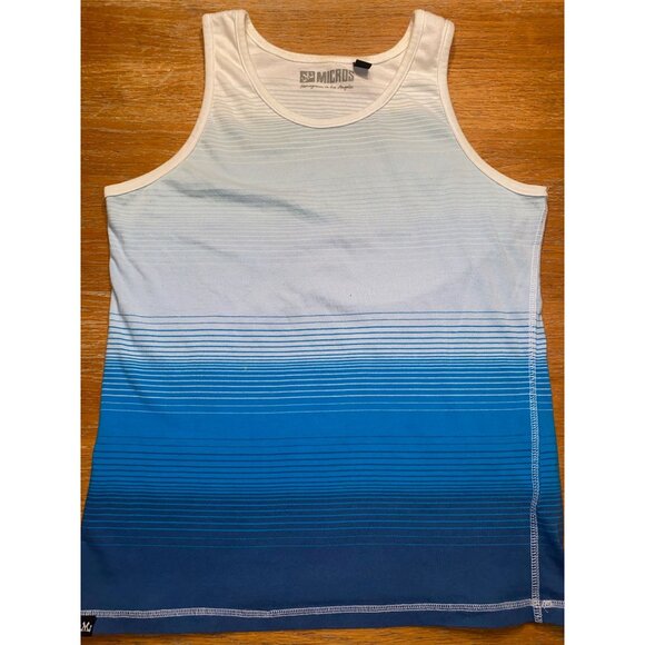 Micros Mens Blue Gradient Stripe Tank Top Sleeveless Ombre Design Size Large - Picture 1 of 3